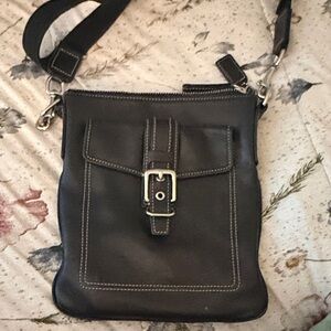Coach Black Leather vintage Crossbody Bag with Buckle